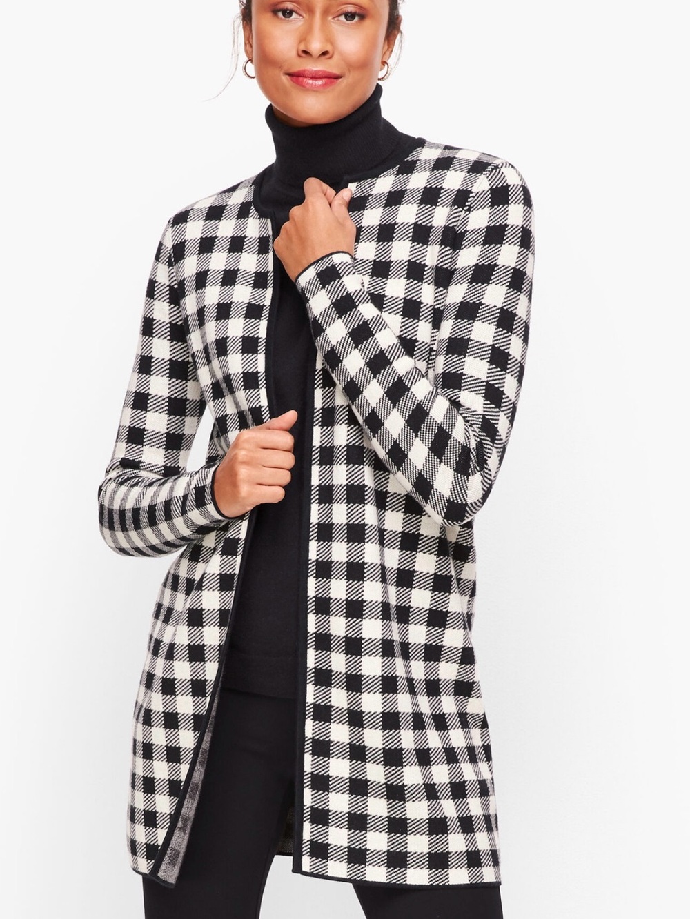 Talbots Black and White Checked Open Cardigan NWT 2X